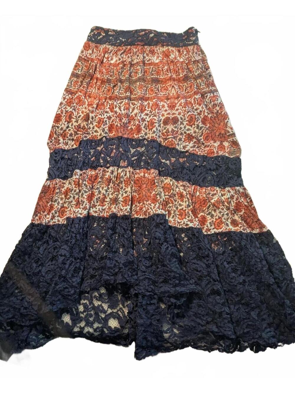 Bohemian Style Lace and Floral Patterned Maxi Skirt